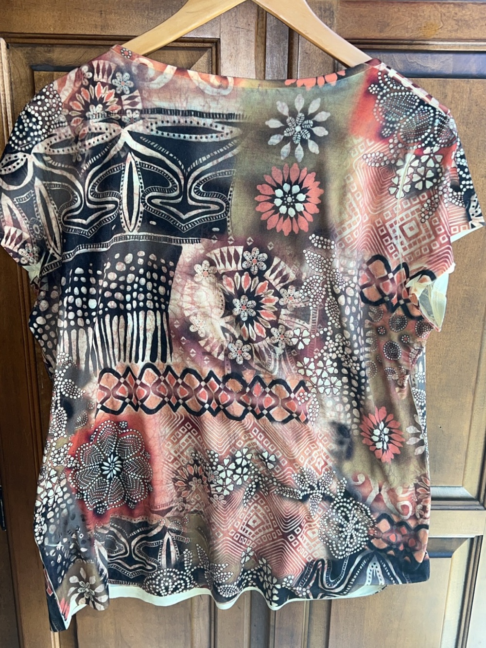 Chico's Multi-Color beaded Ruffle Neck Short Sleeve Top 3 - Picture 6 of 9